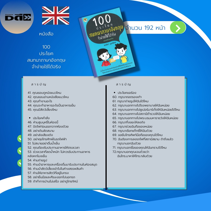 หนังสือ-100-ประโยคสนทนา-ภาษาอังกฤษ-จำง่ายใช้ได้จริง-คำศัพท์ภาษาอังกฤษ-แปลประโยคภาษาอังกฤษ-เรียนภาษาอังกฤษ