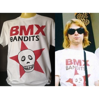 เสื้อยืดผ้าฝ้ายพิมพ์ลายเสื้อวงนำเข้า BMX Bandits Kurt Cobain Nirvana Grunge Punk Rock Style Vintage T-Shirt