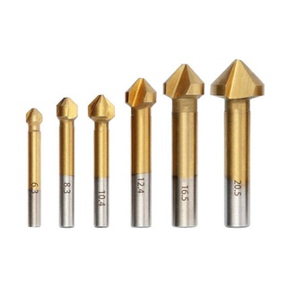 Round shank 6pcs 3 Flute 90 Degree HSS Chamfer Chamfering Cutter End Mill Tool Countersink Drill Bit Set 6.3-20.5MM