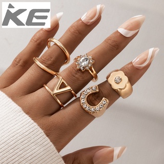Hand Jewelry Diamond Sun Flower Geometric V Letter U Ring Set of 5 for girls for women low pri