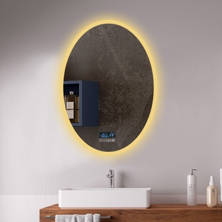 กระจกแต่งหน้า LED รูปวงรีติดผนังห้องน้ำกระจกห้องน้ำอัจฉริยะพร้อมไฟกระจกโต๊ะเครื่องแป้งป้องกันหมอกติดผนัง