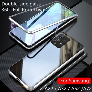 เคสโทรศัพท์มือถือกระจกนิรภัย แบบแข็ง กรอบโลหะแม่เหล็ก สองด้าน กันกระแทก สําหรับ Samsung Galaxy A22 A32 A52 s A52s A72 A12 A 22 A 32 A 52s A 72 A 12 4G 5G