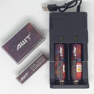 ถ่านชาร์จ AWT IMR 18650 3.7V 3500 mAh 35A สีรุ้ง 2 ก้อน + รางชาจ คู่ 1 ตัว  359฿