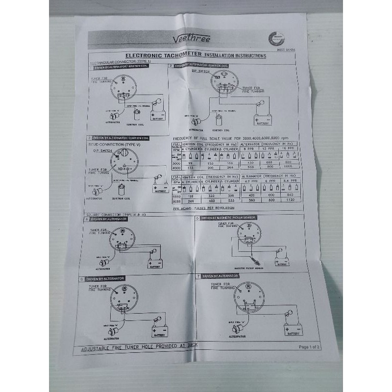 เกย์วัดรอบ12v-24v4000รอบ-ยี่ห้อvtขอบชุบหน้าขาว