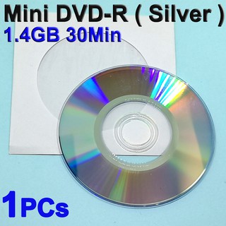 แผ่น Mini DVD-R 1.4GB 30Min ( Silver ) ขนาด 8cm ความเร็วในการเขียน 1-4x ใช้กับกล้อง Camcorder หรือใช้เก็บข้อมูล 1 แผ่น