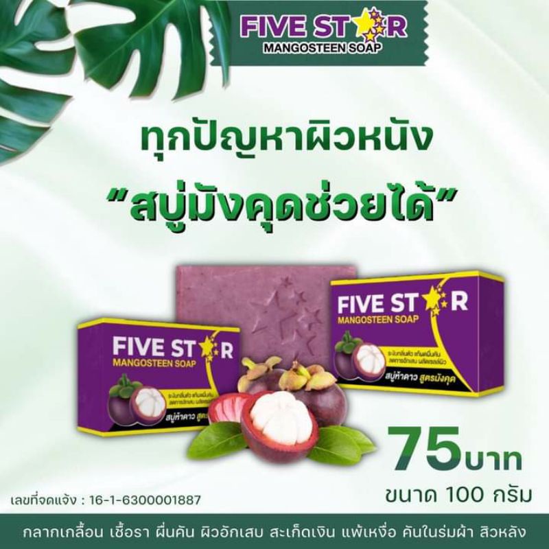 สบู่มังคุด5ดาว-five-star-รักษาโรคผิวหนัง-ผื่นแพ้-กลาก-เกลื้อน-แถมฟรีตาข่ายตีฟอง