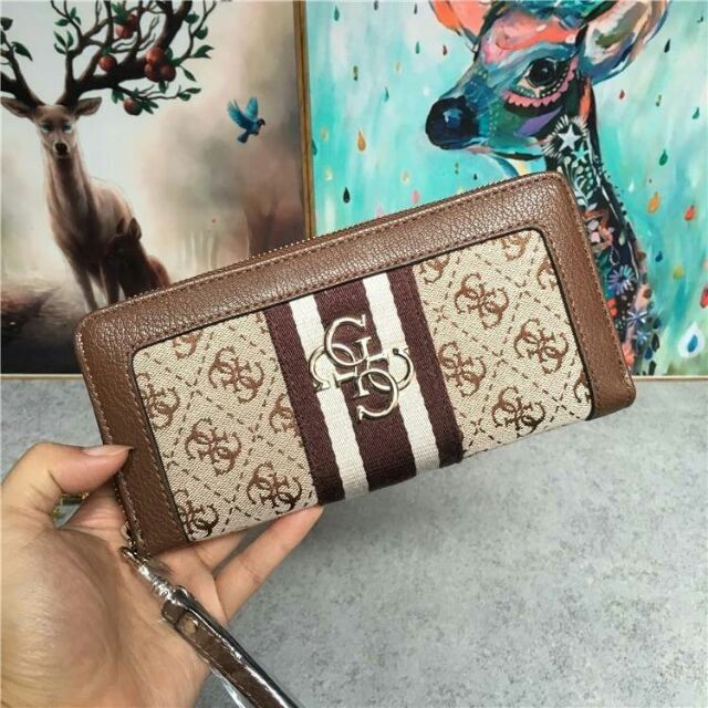 guess-factory-womens-long-wallet-กระเป๋าสตางค์-วัสดุ-canvas-เนื้อหนา-สีน้ำตาล