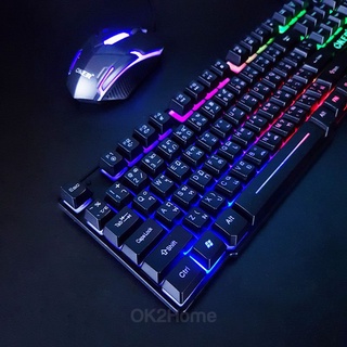 🚀ส่งเร็ว🚀รับประกัน1ปี🔥 Oker Keyboard +Mouse คีบอร์ด ไฟทะลุตัวอักษร ชุด คีย์บอร์ด+เม้าส์ แท้ๆ (สีดำ)