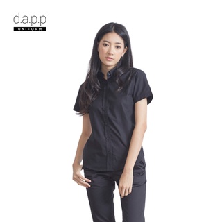 dapp Uniform เสื้อเชิ้ต แขนสั้น ผู้หญิง Womens Black Shortsleeves Oxford Button Down Shirt สีดำ(TBSB1001)
