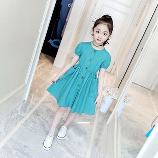 ภาพขนาดย่อสินค้าKexin Kids เดรสเด็กผู้หญิง เสื้อผ้าเด็กผู้หญิง แฟชั่นชุดเจ้าหญิง แขนสั้น สีทึบ เวอร์ชั่นเกาหลี เหมาะสำหรับ 105-165cm