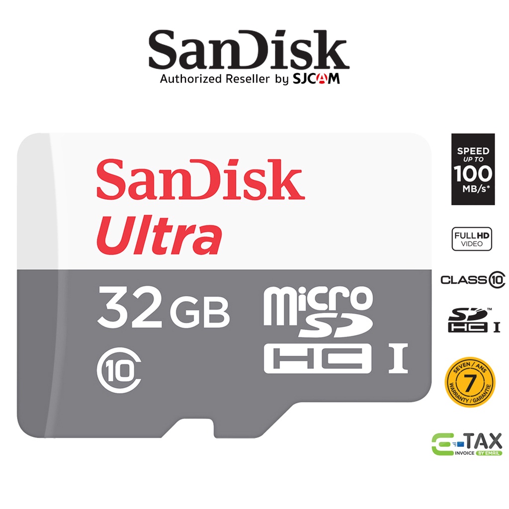 ข้อมูลเกี่ยวกับ Sandisk Micro SD Card SDHC Ultra Class10 32GB อ่าน100MB/S (SDSQUNR-032G-GN3MN) เมมโมรี่ แซนดิส โทรศัพท์ แท็ปเล็ต Android TF card