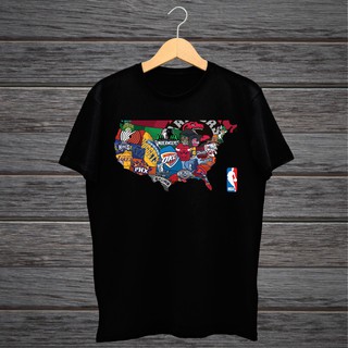 ผู้ชายเสื้อยืด Men T Shirt NBA Basketball Map เสื้อลำลองชายสีดำ 08