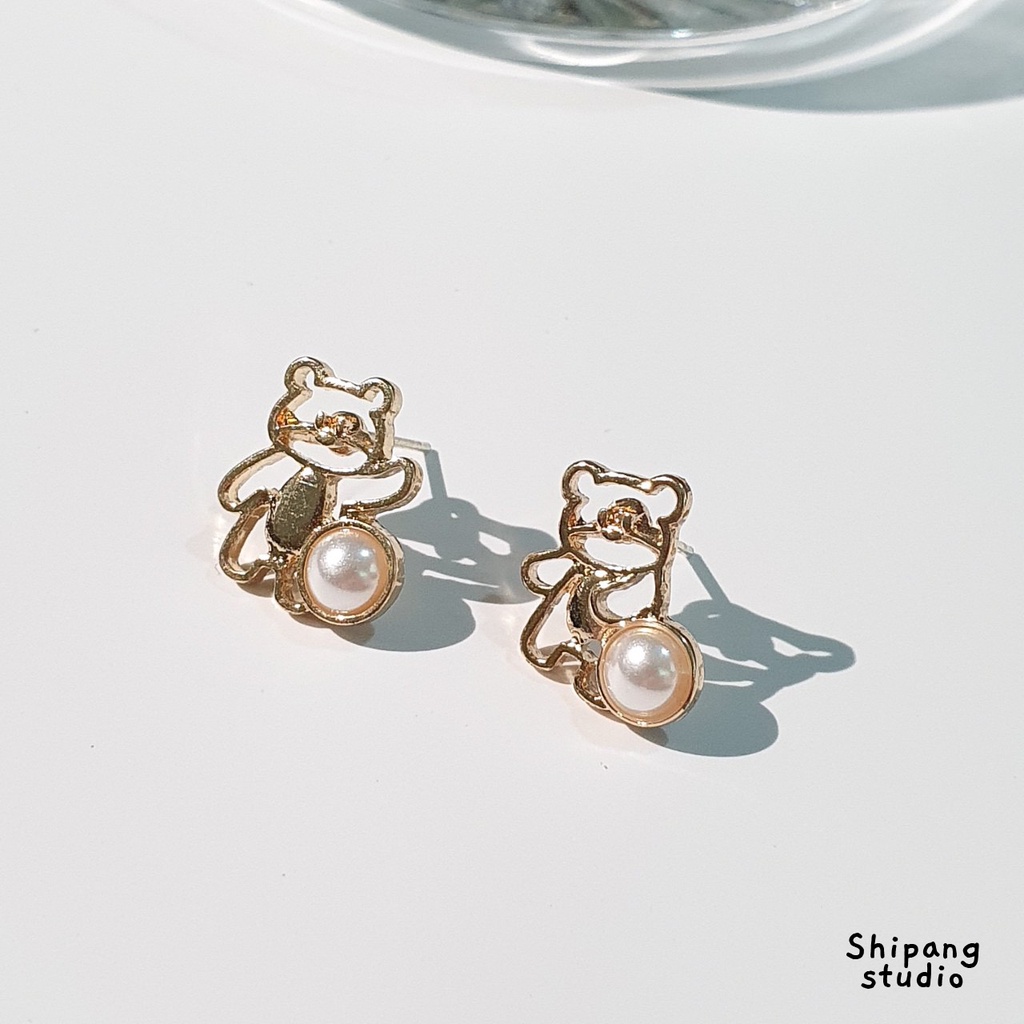 golden-bear-earring-ต่างหูเกาหลี-ต่างหูแฟชั่น-ต่างหูก้านเงินแท้-s925