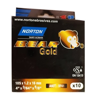 ใบตัด แผ่นตัด 4 นิ้ว NORTON BEAR Gold แท้ 105x1.2x16mm. รุ่น A60T-8F41