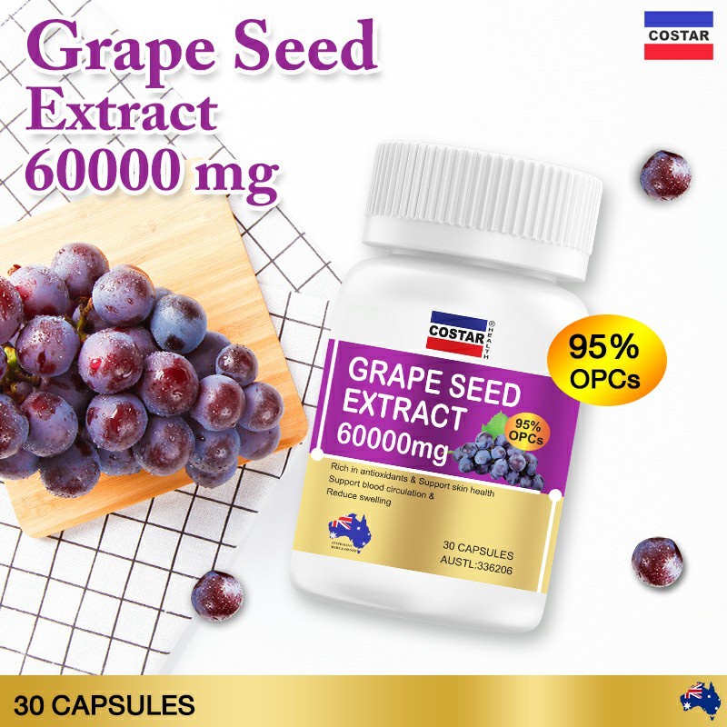 costar-grape-seed-30-capsules-เข้มข้น-60000-mg-เพื่อผิวขาวใส-ลดฝ้า-กระ-จุดด่างดำ