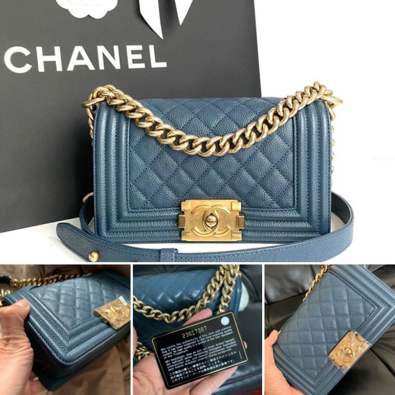 Sale Chanel Boy 8 Navy Caviar Holo 23 Full set Shopee Thailand
