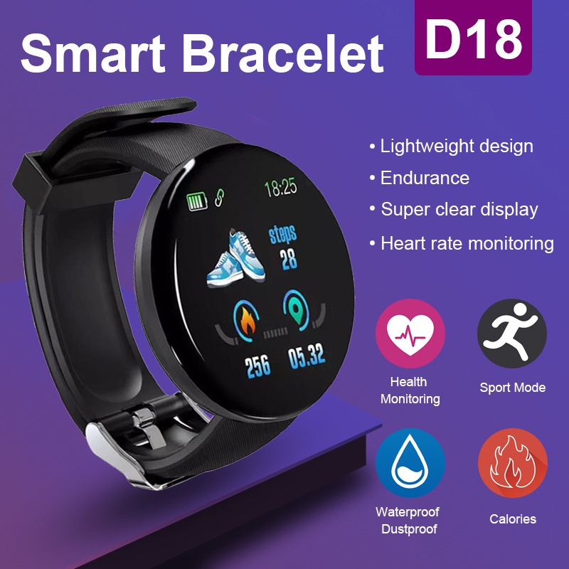 d18-สมาร์ทวอทช์-smart-watch-bluetooth-heart-rate-นาฬิกาวัดความดันนาฬิกาออกกำลังกายวัดชีพจรเครื่องศูนย์ไทย-สำหรับ