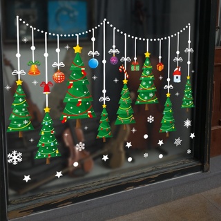 สติกเกอร์ติดผนัง มีกาวในตัว ลายดอกไม้ ต้นคริสต์มาส สําหรับตกแต่งกระจก ประตู หน้าต่าง บ้าน ร้านค้า อนุบาล