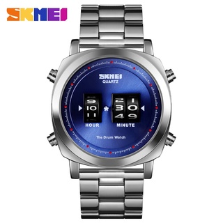 SKMEI Patented Design Men Watch Fashion Quartz Wristwatches Waterproof Simple Drum Watch Stainless Steel orologio uomo