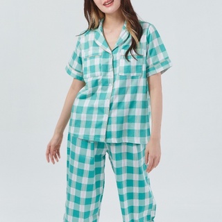 ภาพหน้าปกสินค้าชุดนอน sliptosleep - Green Grids Pants Set ที่เกี่ยวข้อง