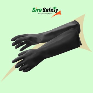 ภาพหน้าปกสินค้า⚠️⚠️⚠️ ถุงมือยางธรรมชาติสีดำ ความยาว 18 นิ้ว กันความร้อนไม่เกิน 100 องศา ถุงมือกันความร้อน ถุงมือกันสารเคมี ซึ่งคุณอาจชอบราคาและรีวิวของสินค้านี้