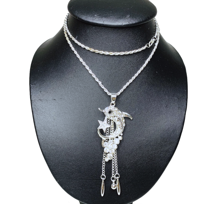 vintage-jewelryสร้อยคอแฟชั่น-สร้อยคอเกาหลี-อุปกรณ์เสื้อผ้า-ลายปลาโลมา-สร้อยคอเงิน