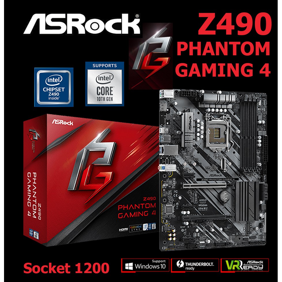 mainboard-intel-asrock-z490-phantom-gaming-4-socket-1200-มือสอง-พร้อมส่ง-แพ็คดีมาก-แถมถ่านไบออส