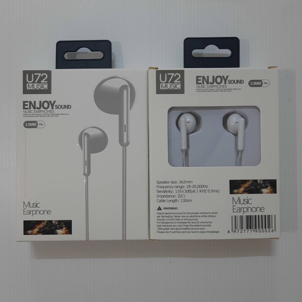 U72 หูฟัง มีไมค์ คุยสายโทรศัพท์ได้ เสียงดัง ฟังชัด stereo earphones ...