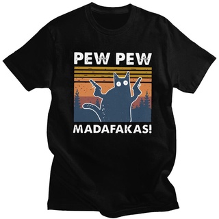 T-shirt  เสื้อยืดแขนสั้น ผ้าฝ้าย พิมพ์ลายแมว Pew Madafakas สไตล์วินเทจS-5XL
