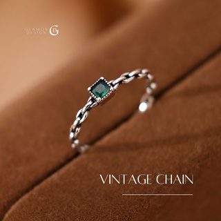 GLAMOR✨แหวนเงินแท้ VINTAGE CHAIN แหวนเพชรสีเขียวนำโชค แหวนมงคล แหวนผู้หญิง แหวนพลอย แหวนไพลิน แหวนปรับขนาดได้ แหวนหิน