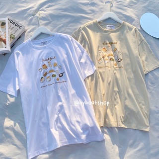 พร้อมส่ง เสื้อยืดโอเวอร์ไซส์ สกรีนลาย Breakfast (bf) 🍳🌭🍔