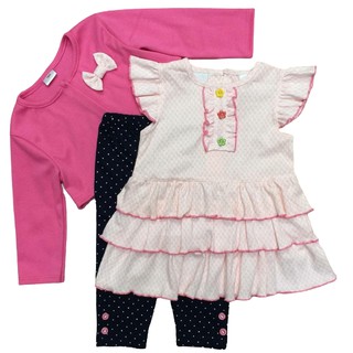 เสื้อผ้าเด็ก ชุดเสื้อสีชมพู-เสื้อคลุมแขนยาวสีชมพู-พร้อมเลคกิ้งสีดำ ไซส์12-18-24เดือน