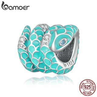 BAMOER sterling 925 silver Blue snake shape charm fashion gifts for diy bracelet accessories BSC576