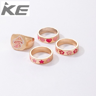 Ring cute and sweet mushroom love star 4-piece drip ring for girls for women low price