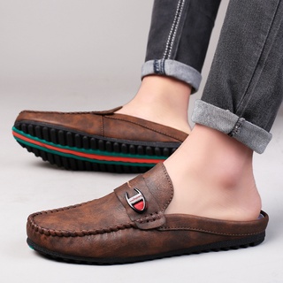 สินค้า รองเท้าหนังแบบสวมผู้ชาย รองเท้าหนังแท้เปิดส้น สำหรับผู้ชาย  ใหม่รองเท้าหนังลำลองสำหรับผู้ชาย（แนะนำขนาด + 1）