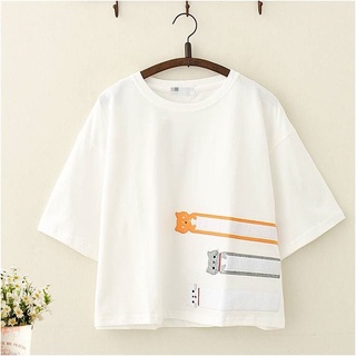 เสื้อยืดแขนสั้น ปักลายแมว ทรงหลวม สไตล์เกาหลี แฟชั่นฤดูร้อน สําหรับผู้หญิง และนักเรียน