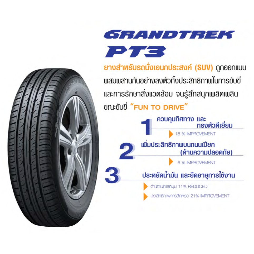 dunlop-265-50-r20-grandtek-pt3-ดันลอป-ยางปี-2023ทุกสภาพถนน-นุ่มเงียบ-ลดการสั่นสะเทือนดีเยี่ยม-ราคาพิเศษ