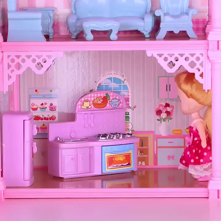 dodojoy-บ้านตุ๊กตา-ของเล่นบ้านชุดปราสาทเจ้าหญิง-บ้านของเล่นตุ๊กตามีระเบียงพร้อมเฟอร์นิเจอร์-ของเล่นเด็ก-gift