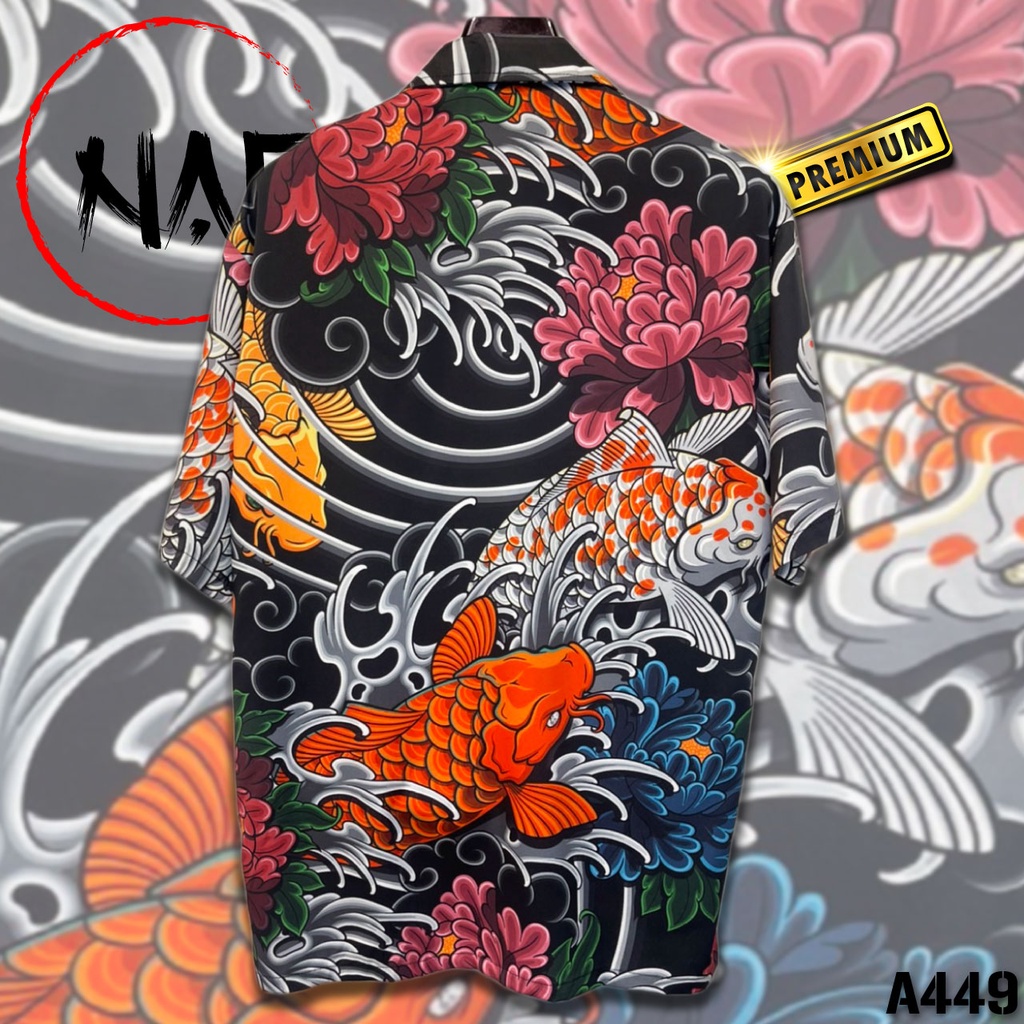 ภาพหน้าปกสินค้าเสื้อฮาวายลายปลาคาร์ฟดอกไม้ A449 ผ้าไหมอิตาลี จากร้าน siamsatan บน Shopee