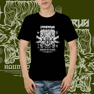 เสื้อยืด พิมพ์ลาย hound of Hades cerberus สีดํา และสีขาว MIMI_001