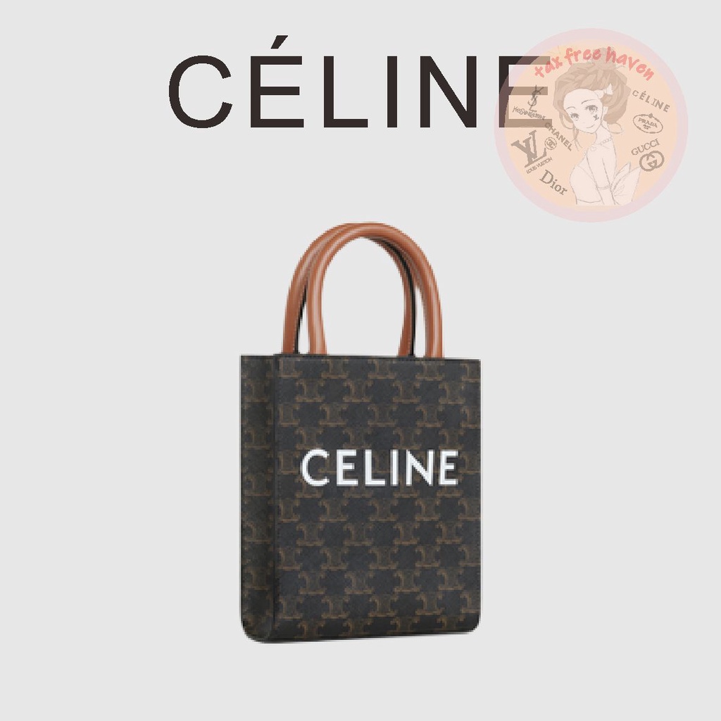 ราคาต่ำสุดของ-shopee-ของแท้-100-celine-แบรนด์ใหม่-cabas-กระเป๋าถือขนาดเล็กพิมพ์โลโก้แนวตั้ง