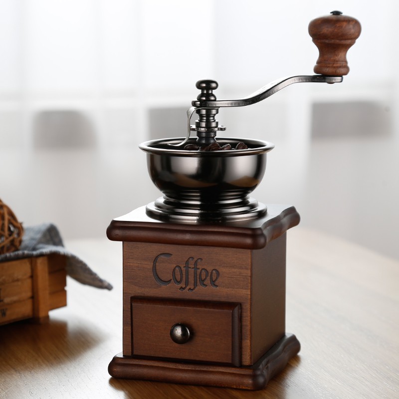 ราคาและรีวิวเครื่องบดเมล็ดกาแฟ เครื่องบดกาแฟ Coffee Grinder แบบมือหมุน สแตนเลส (กล่องไม้คลาสสิค) -Coffee