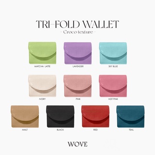 ภาพหน้าปกสินค้าWOVE - Trifold Wallet (Croco Texture) กระเป๋าสตางค์ผู้หญิง ใบสั้น หนังจระเข้ PU สีสันพาสเทล ถอดช่องใส่เหรียญได้ ที่เกี่ยวข้อง