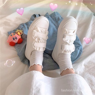 🆕สินค้าใหม่🆕 รองเท้าสีขาวขนาดเล็กฤดูใบไม้ผลิของผู้หญิงใหม่น่ารักรองเท้าเวลโครนักเรียนญี่ปุ่นรองเท้าผ้าใบผู้หญิง SD9255