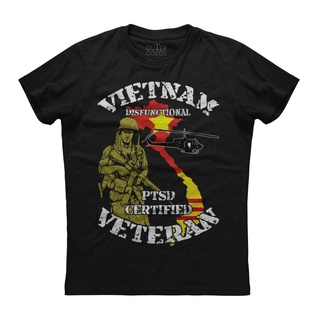 เสื้อยืดโอเวอร์ไซส์เสื้อยืด ผ้าฝ้าย แขนสั้น พิมพ์ลาย Vietnam Veteran Ptsd สีดําS-4XL