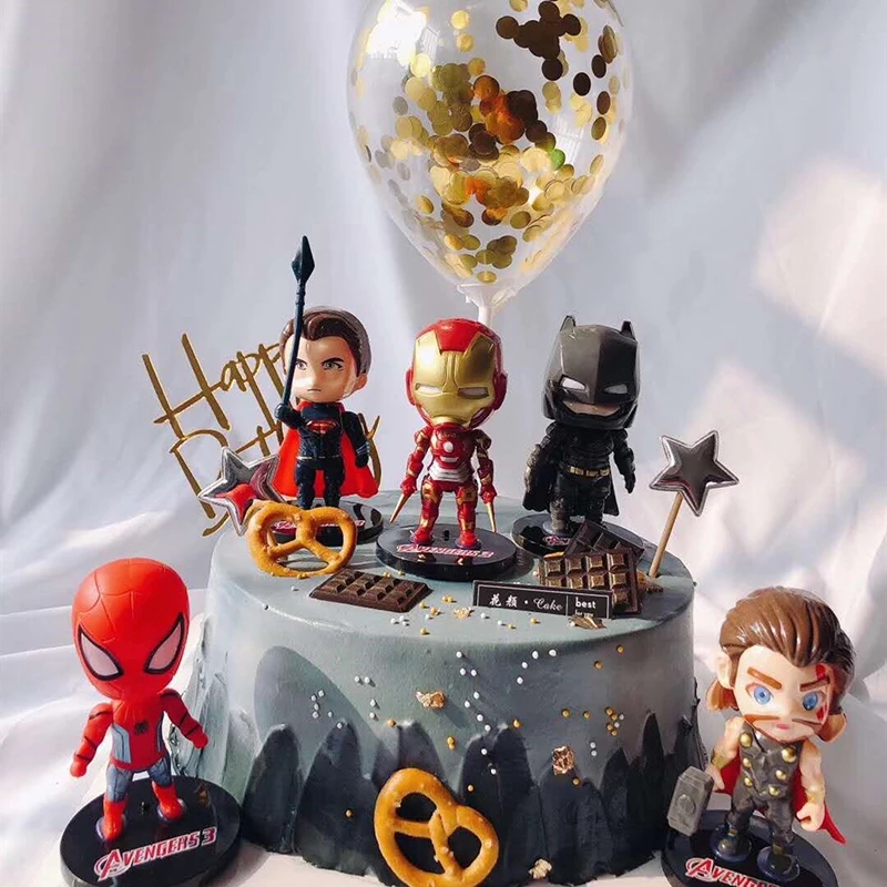 โมเดลฟิกเกอร์-spiderman-iron-man-bat-he-avengers-justice-league-alliance-anak-patung-ของเล่นสําหรับเด็ก-6-ชิ้น-ต่อชุด