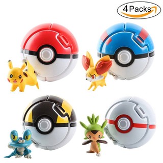 4PCS Pokemon Throw Pop PokeBall Cosplay Pop-up Elf Go Fighting Poke Ball Toy