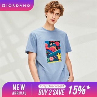 Giordano Men LiuHaiLun Series T-Shirts Breathable Short Sleeves T-Shirts Printed Graphic Ribbed Crewneck Comfy T-Shirts