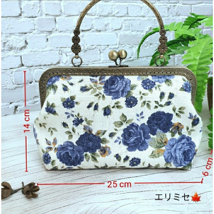 handmade-กระเป๋าถือ-กระเป๋าสตางค์-กระเป๋าปิ๊กแป๊ก-ผ้าญี่ปุ่น-gamaguchi-20-blue-rose