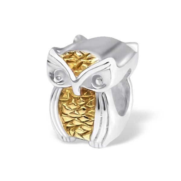 ชาร์มเงินแท้-ชาร์มนกฮูก-สองสี-เงิน-ทอง-two-tone-owl-charms-sterling-silver-925-สำหรับ-สร้อยข้อมือชาร์ม-กำไลชาร์ม-10880